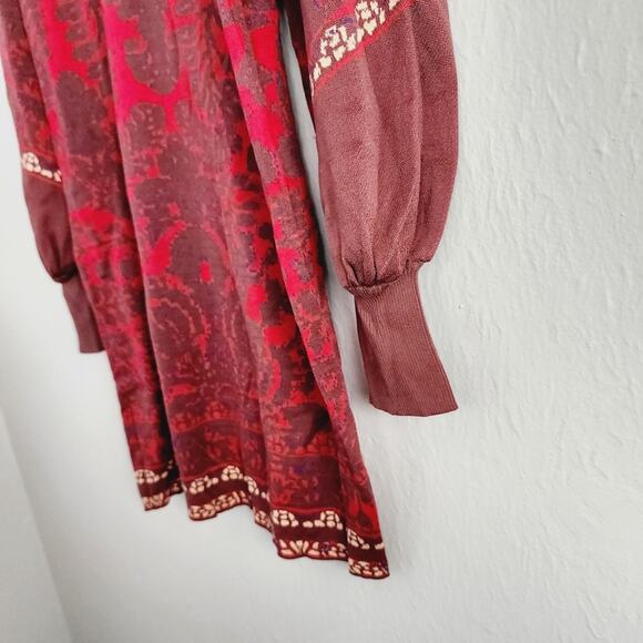Free People Music and Lyrics Damask Knit Long Sleeve Sweater Dress Red S NWT - Picture 8 of 13